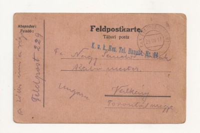 D1 Carte Postala Militara k.u.k. Imperiul Austro-Ungar ,1917, Reg. Torontal foto