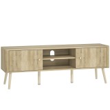 HOMCOM Comodă TV, mobilier pentru televizor p&acirc;nă la 165,1 cm cu 2 uși, 2 compartimente deschise, poliță reglabilă, 140x35x49cm, stejar | Aosom Romania