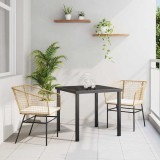 Set de dining pentru grădină , 3 piese, cu perne maro, din poly rattan.