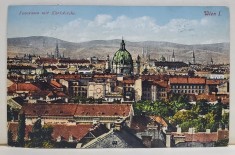 VIENA , PANORAMA CU BISERICA KARL , CARTE POSTALA , 1914 foto