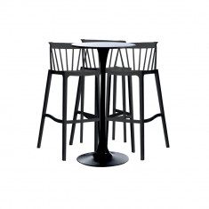 RAKI ASPEN Set masa si scaune de bar, 4 piese, masa neagra 60x101cm cu 3 scaune negre 51x54x103cm foto