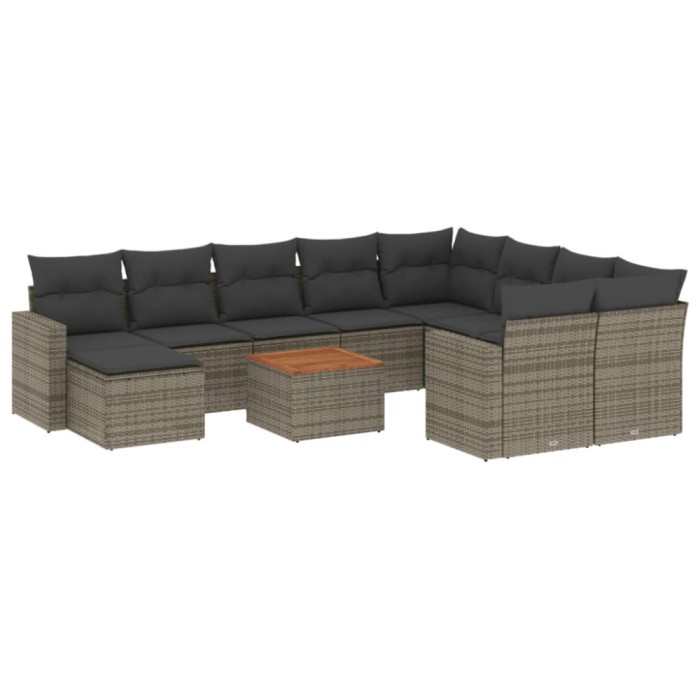 Set canapele de gradina cu perne, 11 piese, gri, poliratan