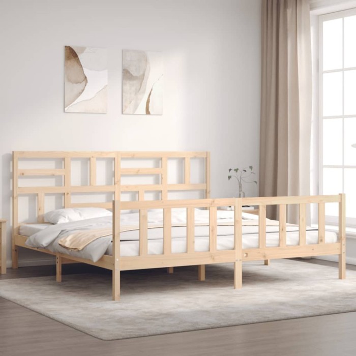 Cadru de pat cu tăblie Super King Size, lemn masiv