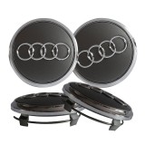 Set 4 capacele roti 60 mm Audi, pentru jante aliaj, Negru/chrom