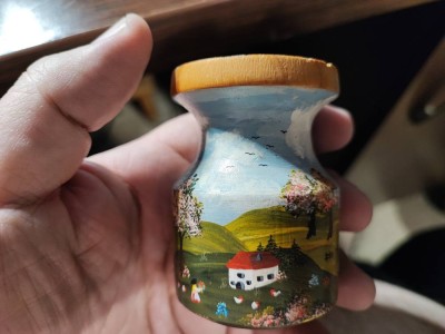 Set vintage de 3 paharute lemn pictate foto