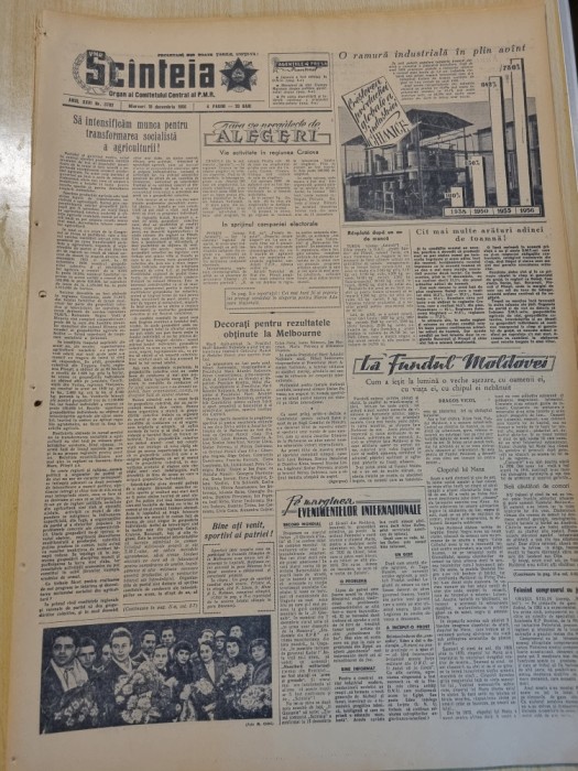 scanteia 19 decembrie 1956-turda,fundu moldovei,lotul olimpic s-a intors in tara