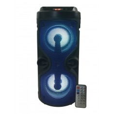 Boxa portabila cu Bluetooth, 12W, AUX-in, Radio FM, Cititor USB, Card TF, Lumini LED DJ, Telecomanda, Albastru
