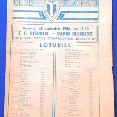 Program meci PETROLUL Ploiesti - RAPID Bucuresti (28.09.1986)