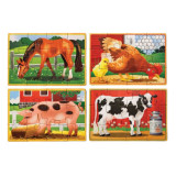 Set 4 puzzle 12 piese, din lemn, in cutie - Animale domestice Melissa &amp; Doug 3793