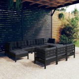 Set mobilier de grădină cu perne 10 piese negru lemn masiv pin