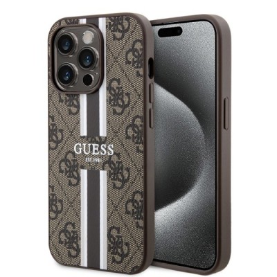 Husa pentru iPhone 15 Pro Max - Guess Hardcase 4G Printed Stripes MagSafe (GUHMP15XP4RPSW) - Brown foto