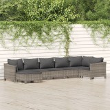 Set mobilier gradina vidaXL, 7 piese, poliratan gri, cu perne incluse. Canapea modulara colt, taburet, rezistent intemperii, confortabil