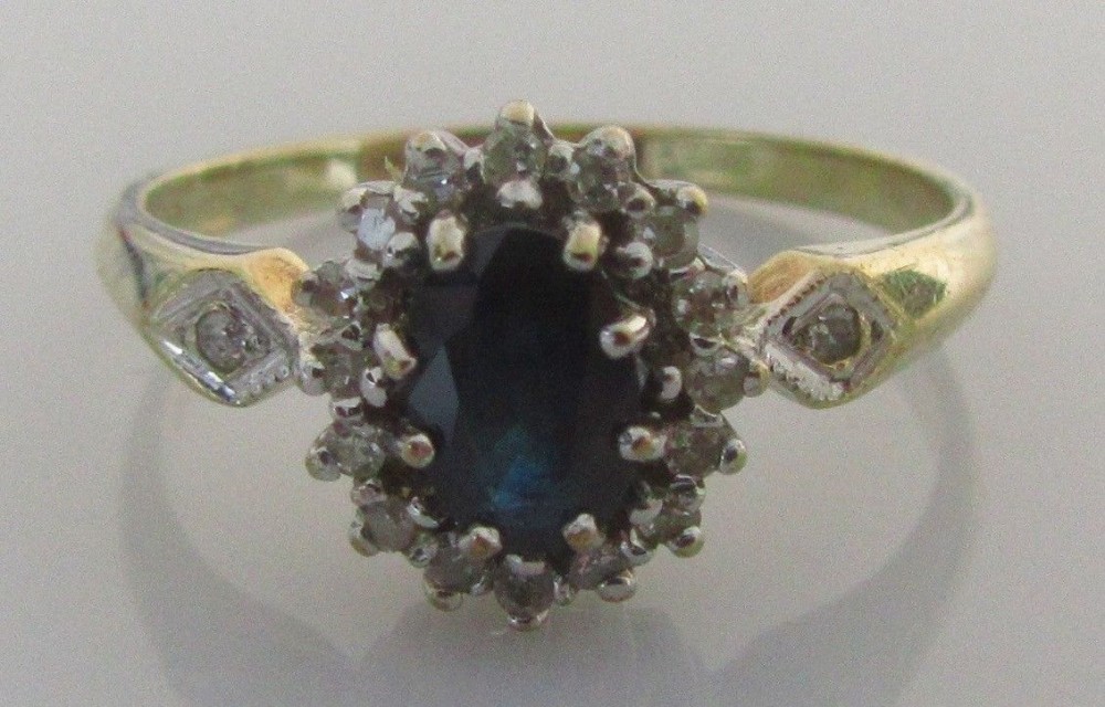 INEL AUR GALBEN SI ALB CU SAFIR NATURAL ALBASTRU INCHIS SI DIAMANTE, 46 -  56, 9K | Okazii.ro