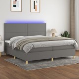 vidaXL Pat cu arcuri, saltea și LED, gri &icirc;nchis, 200x200 cm, textil