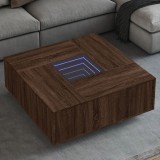 VidaXL Măsuță de cafea cu LED infinity, stejar maro, 100x100x40 cm