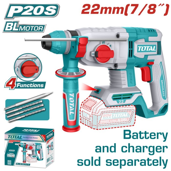 TOTAL - CIOCAN ROTOPERCUTOR - 2J - LI-ION - 20V - MOTOR FARA PERII (INDUSTRIAL) PowerTool TopQuality