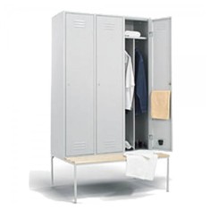 VESTIAR METALIC CU 3 USI P3FFSP compartimentat si bancuta, 1200x700x2200 mm (LxlxH), FIRST
