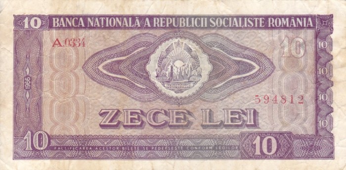 ROMANIA 10 lei 1966 VF!!!
