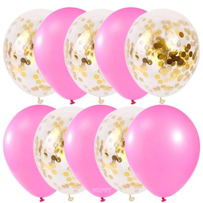 Set 10 baloane latex, confetti aurii, Roz deschis, 30cm, Ropet foto