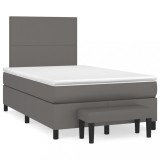 Cumpara ieftin Pat box spring cu saltea, gri, 120x200 cm, piele ecologica