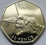 50 pence 2011 Marea Britanie Archery, 2012 London, unc, mica pată, km#1167, Europa