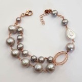 Cumpara ieftin Brățară Perle Cultură Gri Argint 925 Placat Aur Roz Filigran Ajustabilă 18-23cm Handmade Made in Italy Cadou