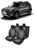 Cumpara ieftin Set huse scaune compatibile Dacia Duster 2010-2017 Piele + Textil (Compatibile cu sistem AIRBAG)