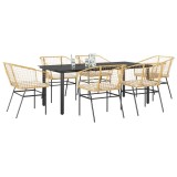 Gossi set de sufragerie de gradina de 7 piese sticla poliratan maro