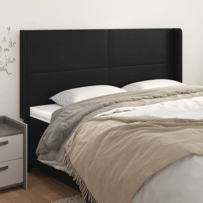 vidaXL Tăblie de pat cu aripioare, negru, 163x16x118/128 cm, piele eco foto