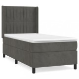 Cumpara ieftin Pat box spring cu saltea, gri inchis, 80x200 cm, catifea