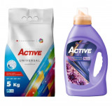 Detergent Universal de rufe pudra Active, sac 5kg, 68 spalari + Balsam de rufe Active Summer Touch, 1.5 litri, 60 spalari