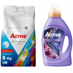 Detergent Universal de rufe pudra Active, sac 5kg, 68 spalari + Balsam de rufe Active Summer Touch, 1.5 litri, 60 spalari