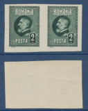 ROMANIA 1926 emis. Ferdinand 60 de ani - timbru 2 Lei in pereche nedantelata MNH, Istorie, Nestampilat