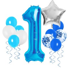 Set 15 baloane si decoratiuni Aniversare 1 An, baiat, albastru Household NewTrend