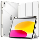 Husa iPad 10 (2022) 10.9 inch JETech Albă, Trifold, Suport Creion, Spate Transparent