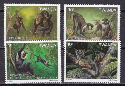 Rwanda 1988 fauna maimute MI 1389-1392 MNH foto