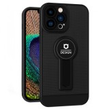 Husa armor design cu stand pentru iphone 12, negru, suport auto magnetic, wireless charge, protectie antisoc, flippy