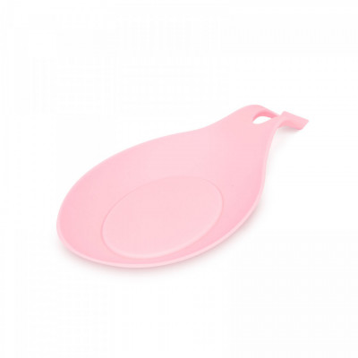 Suport roz, siliconic, anti-picurare pentru lingura de gătit - 20 x 10 x 2 cm foto