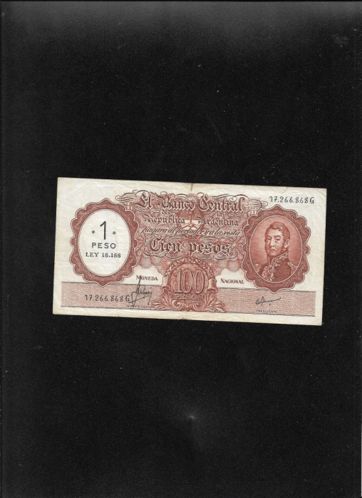 Rar! Argentina 1 peso pe 100 pesos 1969(71) seria17266868
