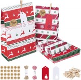 Set de 24 pungi cu autocolante pentru calendar de advent Agoer, alb/verde/rosu, hartie/textil/lemn, 31,5 x 18 x 8 cm / 22 x 13 x 6 cm