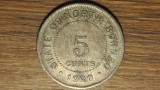 North Borneo / Borneo de nord - moneda coloniala rara - 5 cents 1920 - cea mai rara din serie tiraj 100k - detalii foarte bune !