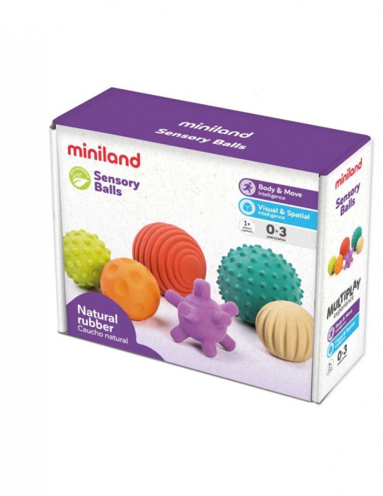 Set 6 mingi Senzoriale din cauciuc natural ECO pentru bebelusi