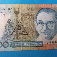 5000 Cruzeiros nedatata anii 1980 Bancnota veche Brazilia