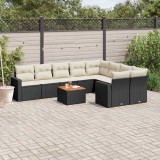 vidaXL Set canapele de grădină cu perne, 10 piese, negru, poliratan 3256609