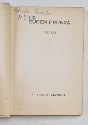 EUGEN FRUNZA , COLECTIA &amp;#039; CELE MAI FRUMOASE POEZII &amp;#039; , NR. 58 , APARUTA 1963 foto