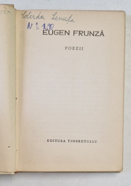 EUGEN FRUNZA , COLECTIA &#039; CELE MAI FRUMOASE POEZII &#039; , NR. 58 , APARUTA 1963