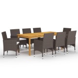 VidaXL Set mobilier de grădină cu perne, 9 piese, maro