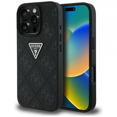 Husa pentru Apple iPhone 16 Pro Max, Guess, Hot Stamp 4G Pattern Triangle Logo, Neagra foto