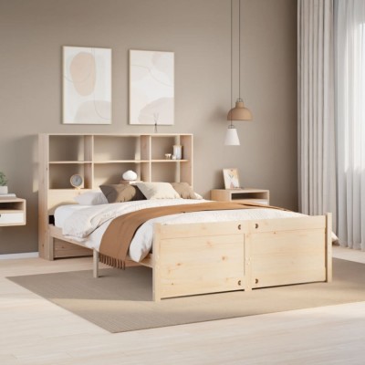vidaXL Pat cu bibliotecă fără saltea, 140x190 cm, lemn masiv de pin 3322463 foto