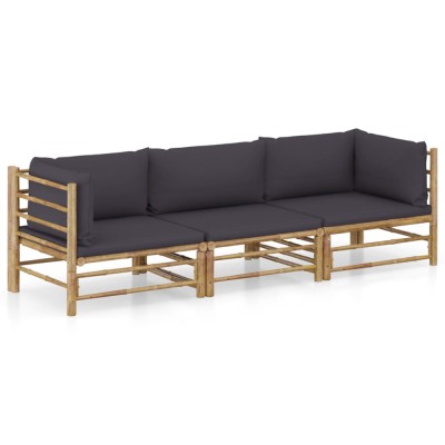 Gossi set mobilier de gradina, perne gri inchis, 3 piese, bambus foto